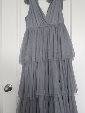 In Bloom Blue/Grey Layered Tulle Party Dress